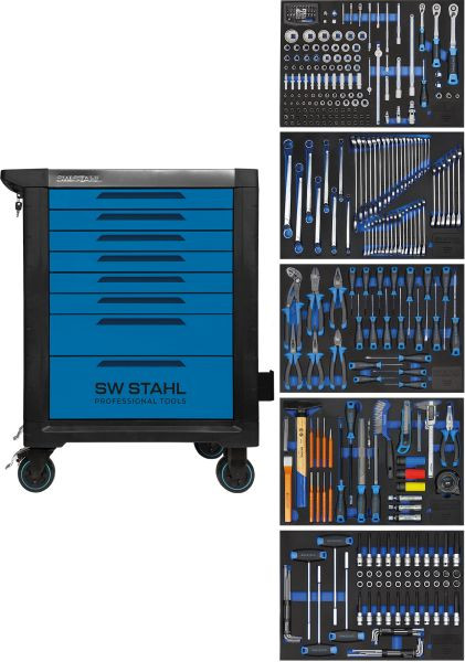 SW-Stahl profesionalni delavniški voziček TT801, moder, opremljen, 341 kosov, Z3110