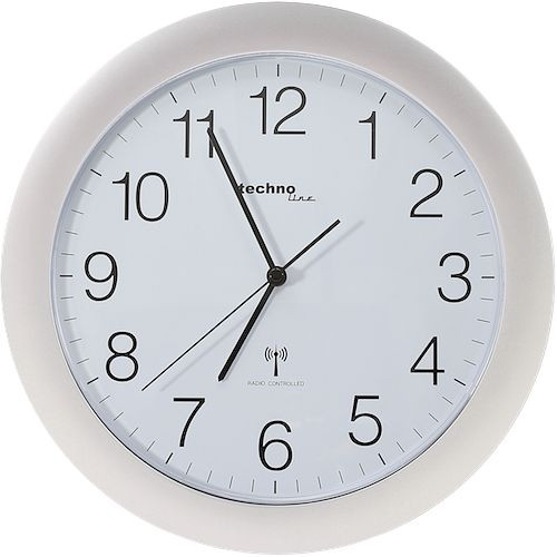 Stenska radijsko vodena ura Technoline srebrna, radijsko vodena ura iz plastike, mere: Ø 30 cm, kvarčna ura, WT 8000 srebro