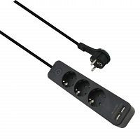 Helos razdelilnik ADVANCED, 3-smerni, USB polnilec črn, 1,5 m, s stikalom, 262818