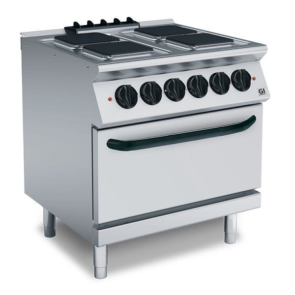Gastro-Inox 700 "High Performance" električni štedilnik s 4 kuhališči in električno pečico Gastronorm 2/1, 80cm, stoječi model, 230V, 170.038
