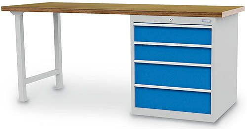 Bedrunka+Hirth vrstna delovna miza, s predalnim blokom, s 4 predali, različne višine front, 03.20.780.4VA