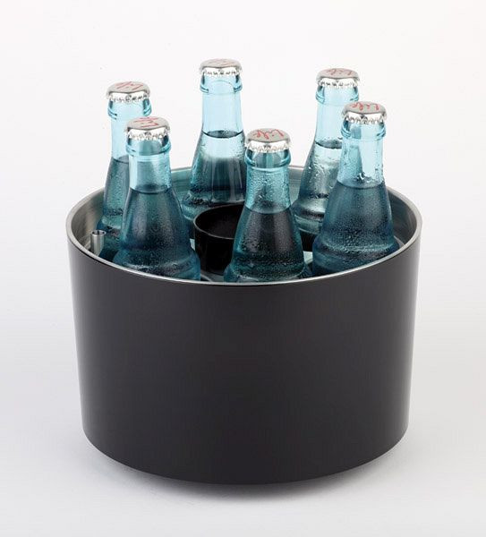 Konferenčni hladilnik APS, Ø 23 cm, višina: 15 cm, črna, plastika SAN, nerjaveče jeklo, vključno z ledenim paketom, odpiračem za steklenice, pladnjem s kronskim pokrovom, 00621
