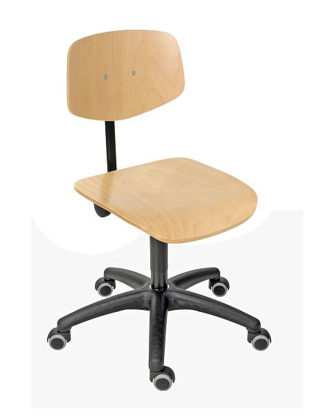 Delovni stol Lotz, sedišče/naslon iz naravne bukve, lakirano, podnožje iz črne umetne mase, dvojna kolesca, višina sedišča 445-635 mm, 6162.12