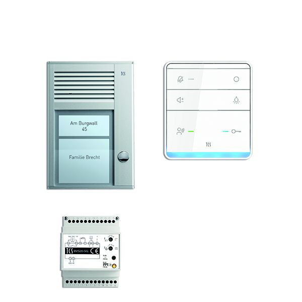 TCS sistem za nadzor vrat audio:paket AP za 1 bivalno enoto, z vhodno postajo PAK 1 zvonec, 1x prostoročni zvočnik ISW5010, krmilna enota BVS20, PSC2310-0000
