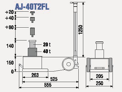 Dvostopenjska zračna hidravlična dvigalka TDL, nosilnost: 40t, višina: 15cm, AJ-40T2FL