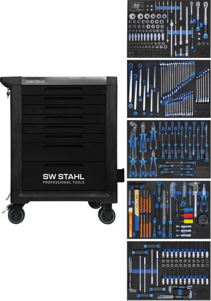 SW-Stahl profesionalni delavniški voziček TT801, črn, opremljen, 341 kosov, Z3111
