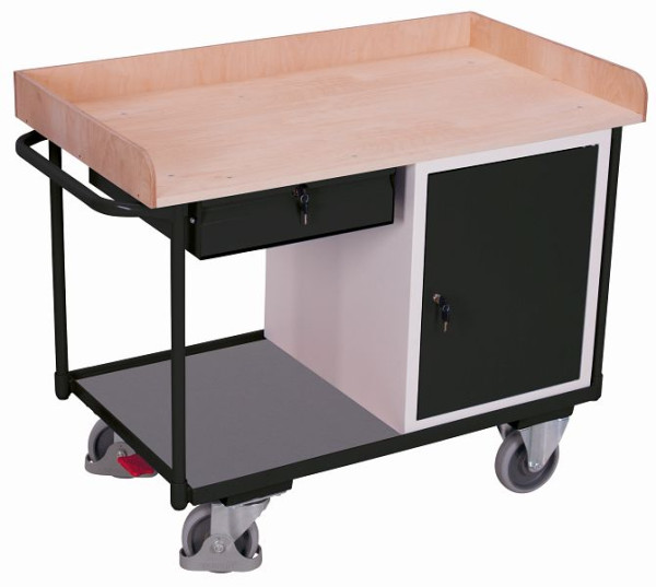 Delavniški voziček VARIOfit z 2 nakladalnima površinama, zunanje mere: 1.220 x 640 x 955 mm (ŠxGxV), sw-600.611/AG