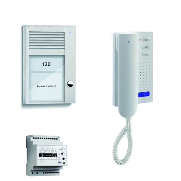 TCS sistem za nadzor vrat audio:paket AP za 1 stanovanjsko enoto, z zunanjo postajo PAK 1 tipka za zvonec, 1x domofon ISH3130, krmilnik BVS20, PSC2110-0000