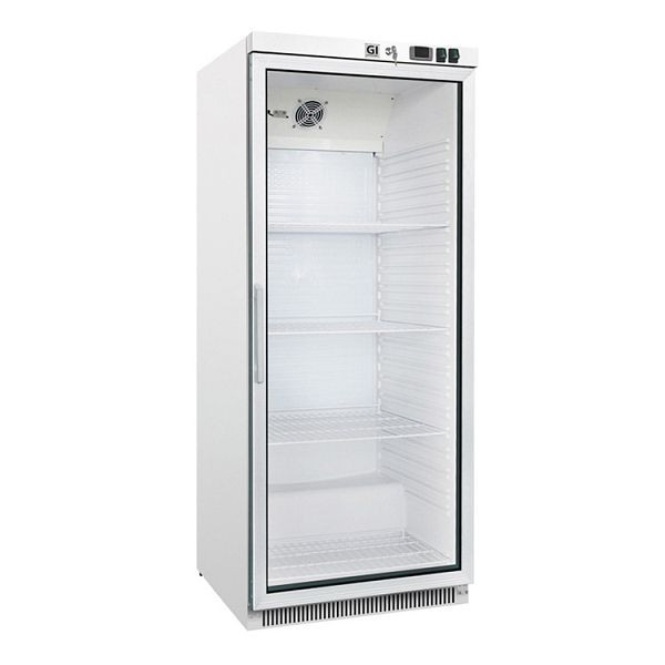 Bel jeklen gastro-inox hladilnik s steklenimi vrati 600 l, statično hlajen z ventilatorjem, neto prostornina 580 l, 204.004