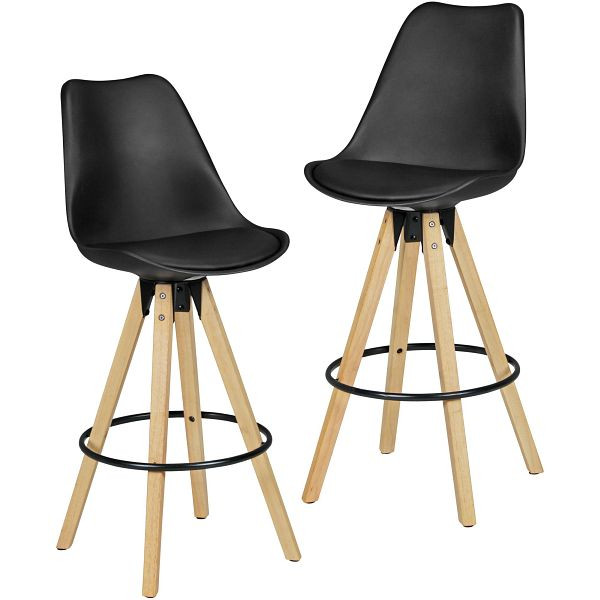 Wohnling Komplet 2 barskih stolov Lima Black Retro Design iz umetnega usnja, les z naslonom, WL5.046