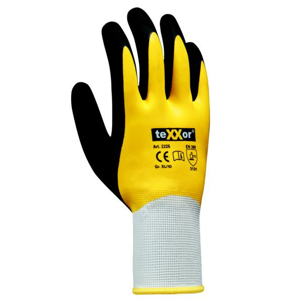 teXXor poliestrske pletene rokavice LATEX, velikost: 10, barva: bela/rumena/črna, pak.: 120 parov, 2226-10