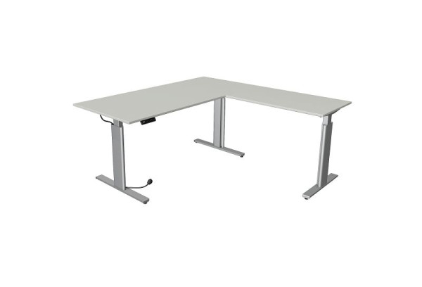 Kerkmann sedeča/stoječa miza Move 3 srebrna Š 2000 x G 1000 mm z dodatkom 1000 x 600 mm, svetlo siva, 10234111
