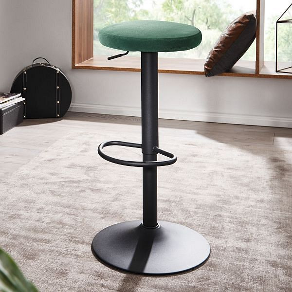 Wohnling barski stol žametno zelen stol brez naslonjala 58 - 79 cm, tkanina / kovina 100 kg, WL6.198