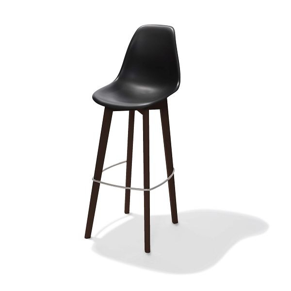 Barski stol VEBA Keeve črn brez naslona za roke, ogrodje iz temnega brezovega lesa in plastični sedež, 53 x 47 x 119 cm (ŠxGxV), 506FD01SB