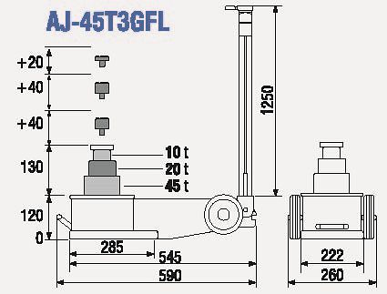 TDL 3 stopenjska zračna hidravlična dvigalka, nosilnost: 45t, AJ-45T3GFL