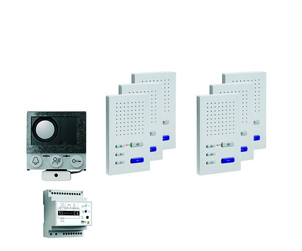 TCS audio:paketna instalacija za 6 stanovanjskih enot, z vgrajenim zvočnikom ASI12000 + 6x prostoročni zvočnik ISW3030 + krmilna naprava BVS20, PAIF060/004