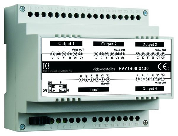 TCS razdelilnik video signala za cepljenje video pramenov, 4-smerni, DIN letev 6 HP, FVY1400-0400