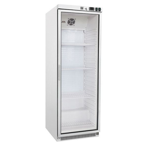 Bel jeklen gastro-inox hladilnik s steklenimi vrati 400 l, statično hlajen z ventilatorjem, neto prostornina 360 l, 204.003