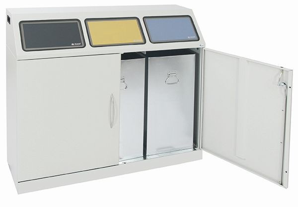 topa ločnica odpadkov Flex-M-3-kratna zbiralna postaja z notranjimi posodami in nožno ročico, ProPads v modri, rumeni in antracitni barvi, 660-075-3-2-735