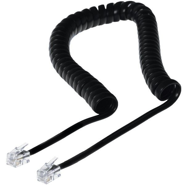 Spiralni kabel za slušalko Helos, kratek, črn, ohlapen, 14029