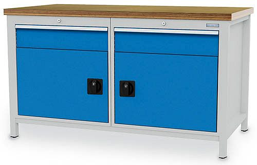 Bedrunka+Hirth box delovna miza širina 1500 mm, R24-24, 2 x predala, 2 x krilna vrata Mere v mm (ŠxGxV): 1500 x 750 x 859, 03.15.01VA