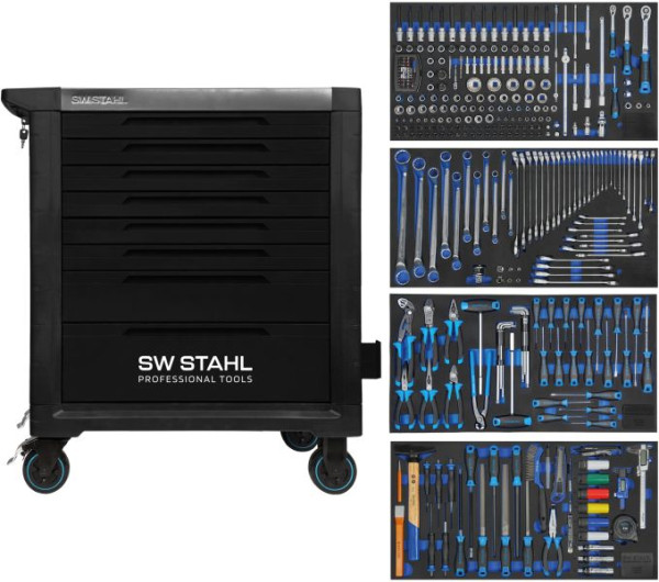 SW-Stahl profesionalni delavniški voziček TT802, črn, opremljen, 338 kosov, Z3212