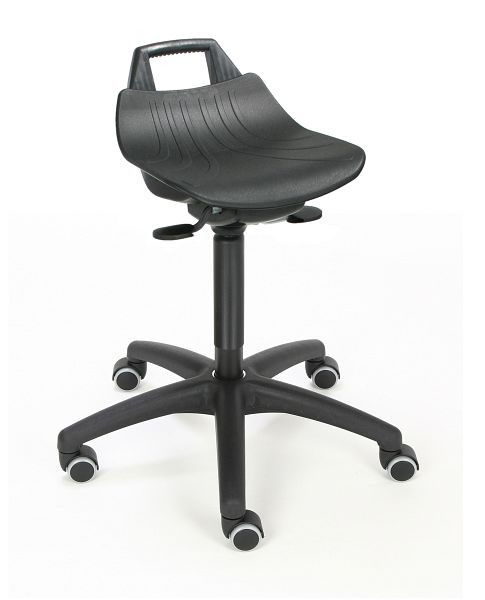 Lotz "Izjemno udoben" stoječi pripomoček, črn PP sedež, velik, višina sedeža 520-710 mm, črno plastično podnožje, dvojna kolesa z zavorami, 3662.17