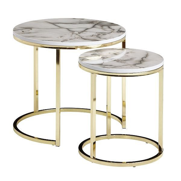 Set stranskih mizic Wohnling Design z 2 okroglimi belimi marmorji, WL6.252