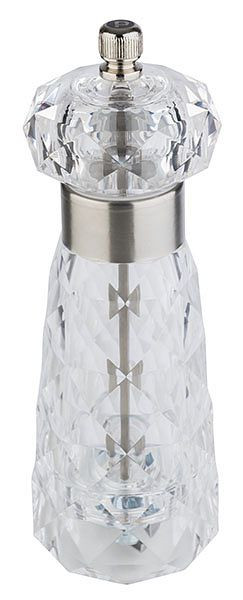 APS mlin za poper -DIAMOND-, Ø 6 cm, višina: 18 cm, akril, nerjaveče jeklo, mat, barva: prozorna, mlinček iz ogljikovega jekla, 40553