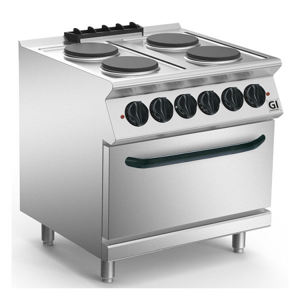 Gastro-Inox 700 "High Performance" električni štedilnik s 4 okroglimi kuhalnimi ploščami in električno pečico Gastronorm 2/1, 80cm, stoječi model, 400V, 170.031