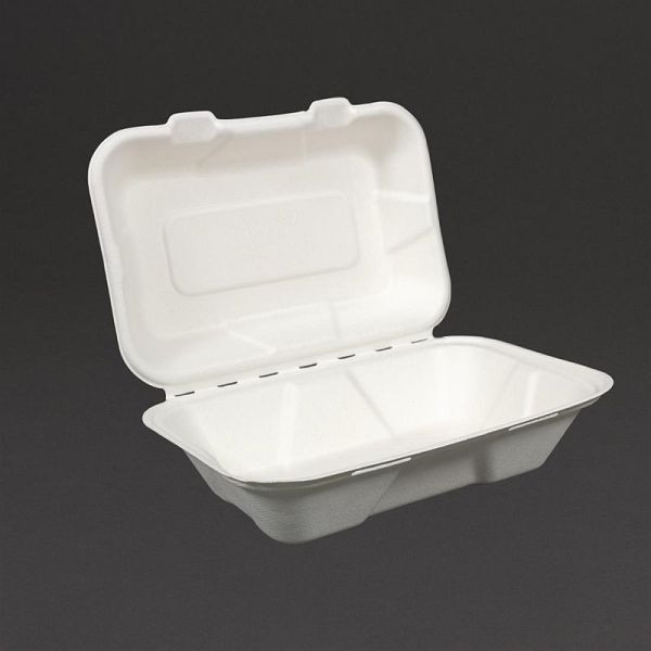 Vegware Compostable škatle za enkratno uporabo z zgibnim pokrovom Bargasse 22,8 cm, PU: 200 kosov, GH026