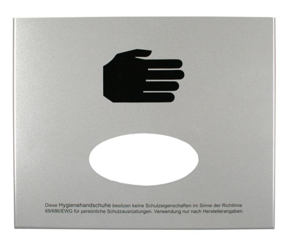 Podajalnik rokavic Busching, odstranitev spredaj, sredinska odprtina spredaj, aluminij RAL 9006 s piktogramom/informacijami o zaščiti, 100321