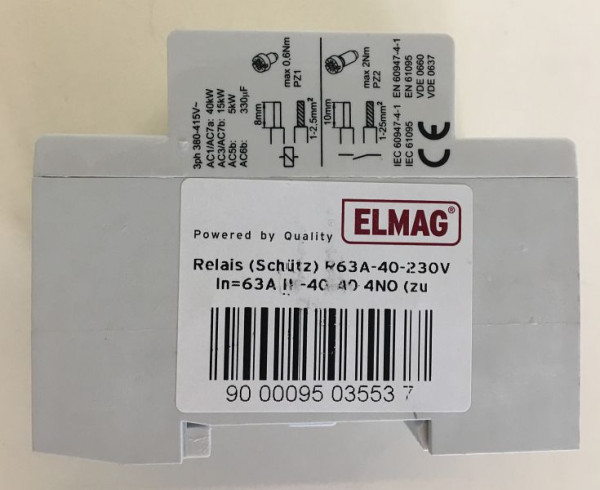 ELMAG rele (kontaktor) R63A-40-230V 4P, In=63A IK-40-40 4NO (za nadzor ISO), 9503553