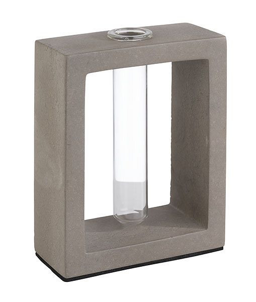 APS vaza s steklenim vstavkom -ELEMENT-, 10 x 4,5 cm, višina: 12,5 cm, beton, steklo, vsebina: 25 ml, s pohištvom prijaznim dnom, 04010