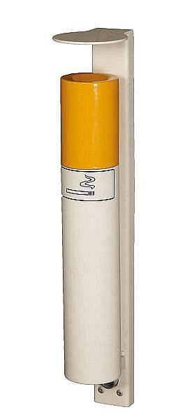 Stenski pepelnik Renner s streho v videzu cigaret, 1 liter, z montažno letvijo, vroče cinkano prašno lakirano, koruzno rumena/ prometno bela, 7061-01 1006/9016