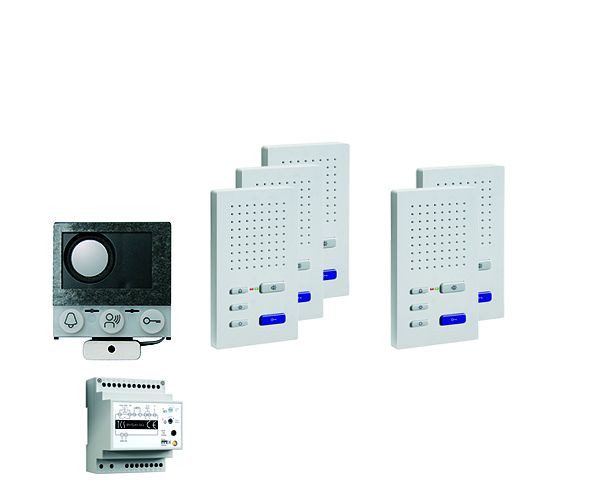 TCS audio:paketna instalacija za 5 stanovanjskih enot, z vgrajenim zvočnikom ASI12000 + 5x prostoročni zvočnik ISW3030 + krmilna enota BVS20, PAIF050/004