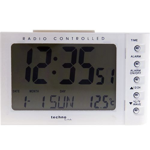 Technoline radijsko vodena budilka bela, radijsko vodena ura z možnostjo ročne nastavitve, mere: 115 x 73 x 75 mm, WT 188 bela