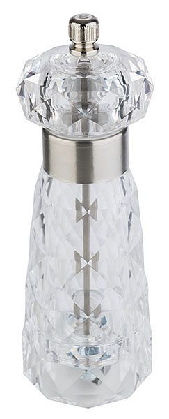 APS mlin za sol -DIAMOND-, Ø 6 cm, višina: 18 cm, akril, nerjaveče jeklo, mat, barva: prozorna, mlin iz nerjavečega jekla, 40554