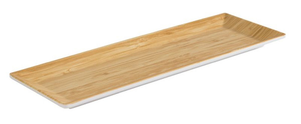 APS pladenj -BAMBUS-, 31 x 10,5 cm, višina: 2 cm, melamin, notranjost: videz bambusa, zunaj: bela, 84805