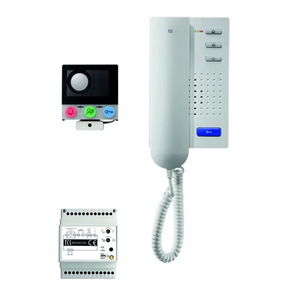 TCS nadzorni sistem audio:paketna instalacija za 1 stanovanjsko enoto, z vgrajenim zvočnikom ASI12000, 1x domofon ISH3130, krmilna enota BVS20, PAIH010/002