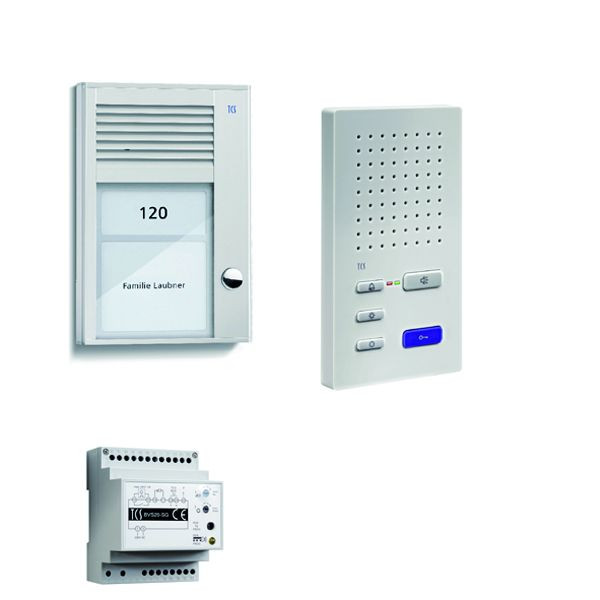 TCS sistem za nadzor vrat audio:paket AP za 1 bivalno enoto, z vhodno postajo PAK 1 zvonec, 1x prostoročni zvočnik ISW3130, krmilna enota BVS20, PSC2210-0000