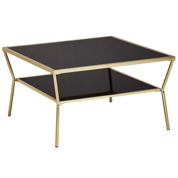 Wohnling Design klubska mizica iz stekla črna 70 x 70 cm 2 ravni zlat kovinski okvir, kvadrat, WL5.992