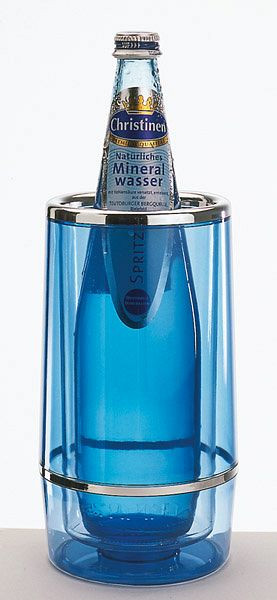Hladilnik za steklenice APS, zunanji Ø 12 cm, višina: 23 cm, PS, modro-prozoren, notranji Ø 10 cm, dvojna stena, rob / obroč kromiran, 36034