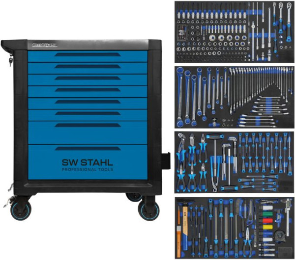 SW-Stahl profesionalni delavniški voziček TT802, moder, opremljen, 338 kosov, Z3211