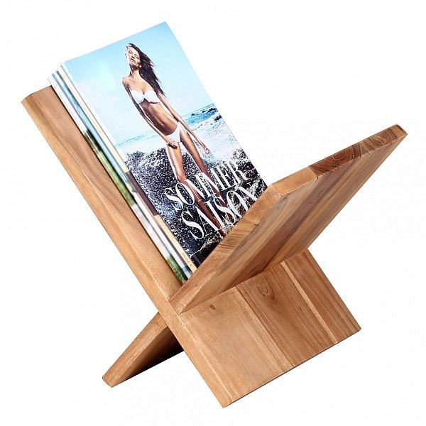 Wohnling stojalo za časopise MUMBAI iz masivnega akacijevega lesa X-oblika 31 cm, stil podeželske hiše, WL1.591