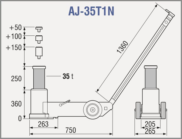 TDL 1 stopenjska zračna hidravlična dvigalka, nosilnost: 35t, AJ-35T1N