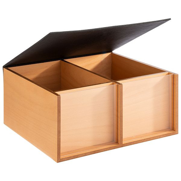 APS Buffet Box -TOAST BOX-, 36 x 33,5 x 17,5 cm, hrastov les, pokrov iz imitacije usnja, razdeljen na 2 prekata 28 x 16,5 x 16 cm, z akrilnim okencem za ogled, 11713