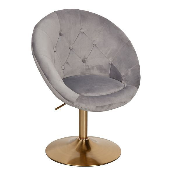 Wohnling Lounge Stol žametno siv/zlat design vrtljiv stol z naslonjalom, WL6.299