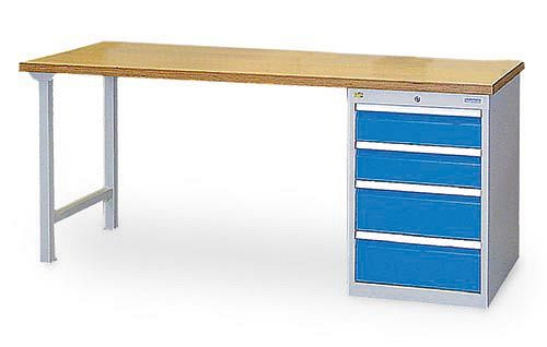 Bedrunka+Hirth vrstna delovna miza, s predalnim blokom, s 4 predali, različne višine front, 03.20.580.4VA