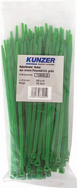 Kunzer kabelske vezice 200 x 4,8 zelene (100 kosov) snemljive, 71042LG
